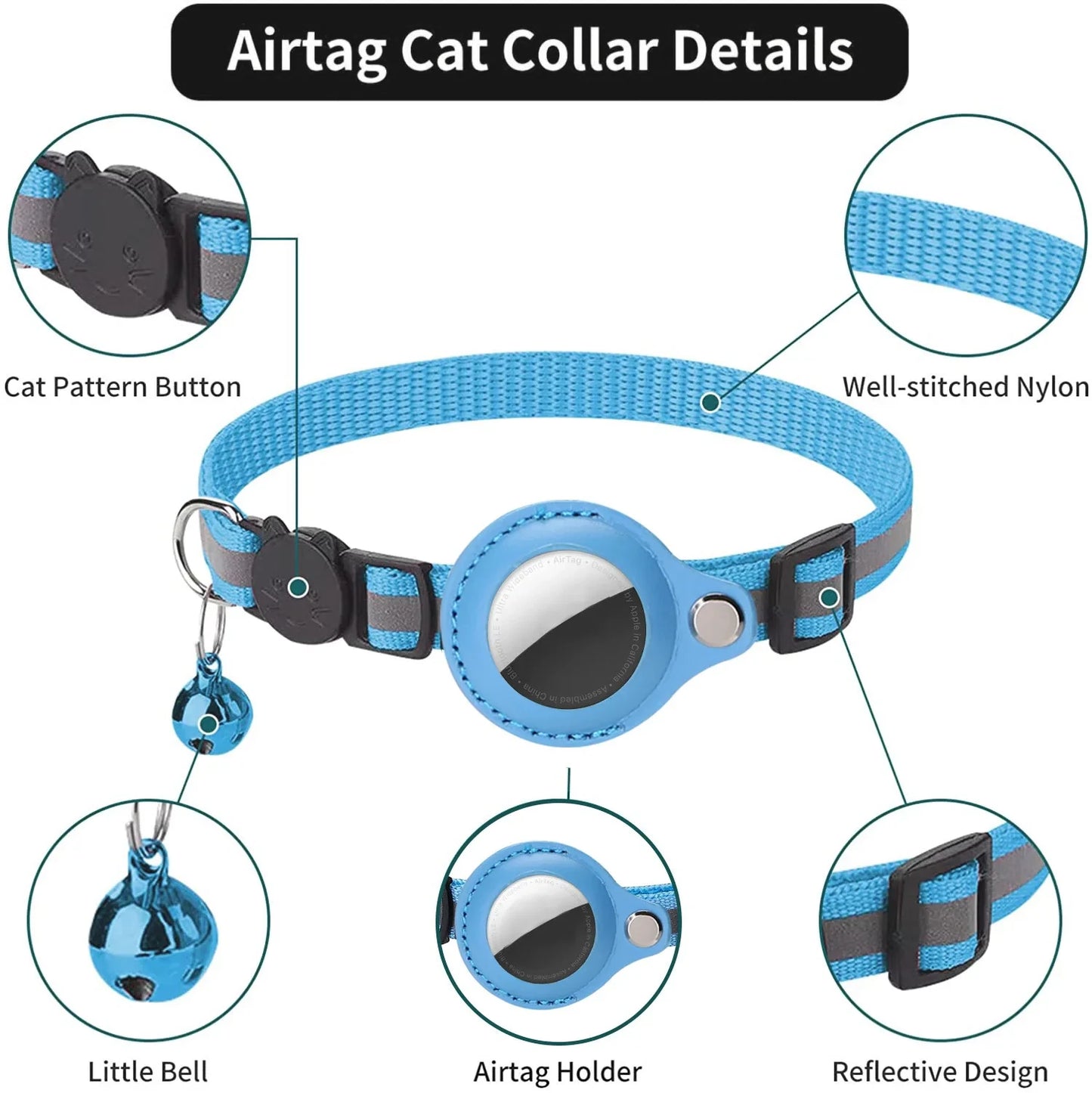 Collier porte-étiquette AirTag pour chat avec bandes réfléchissantes détachables