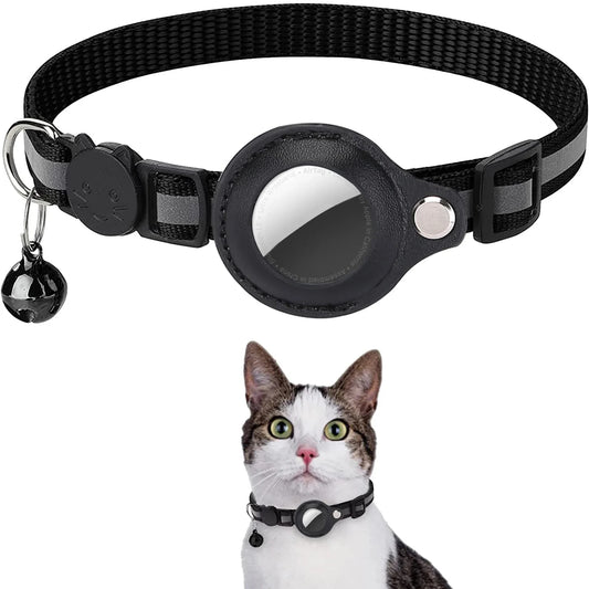 Collier porte-étiquette AirTag pour chat avec bandes réfléchissantes détachables