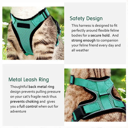 Cat Harness and Leash for Walking Breathable Reflective Strips Jacket