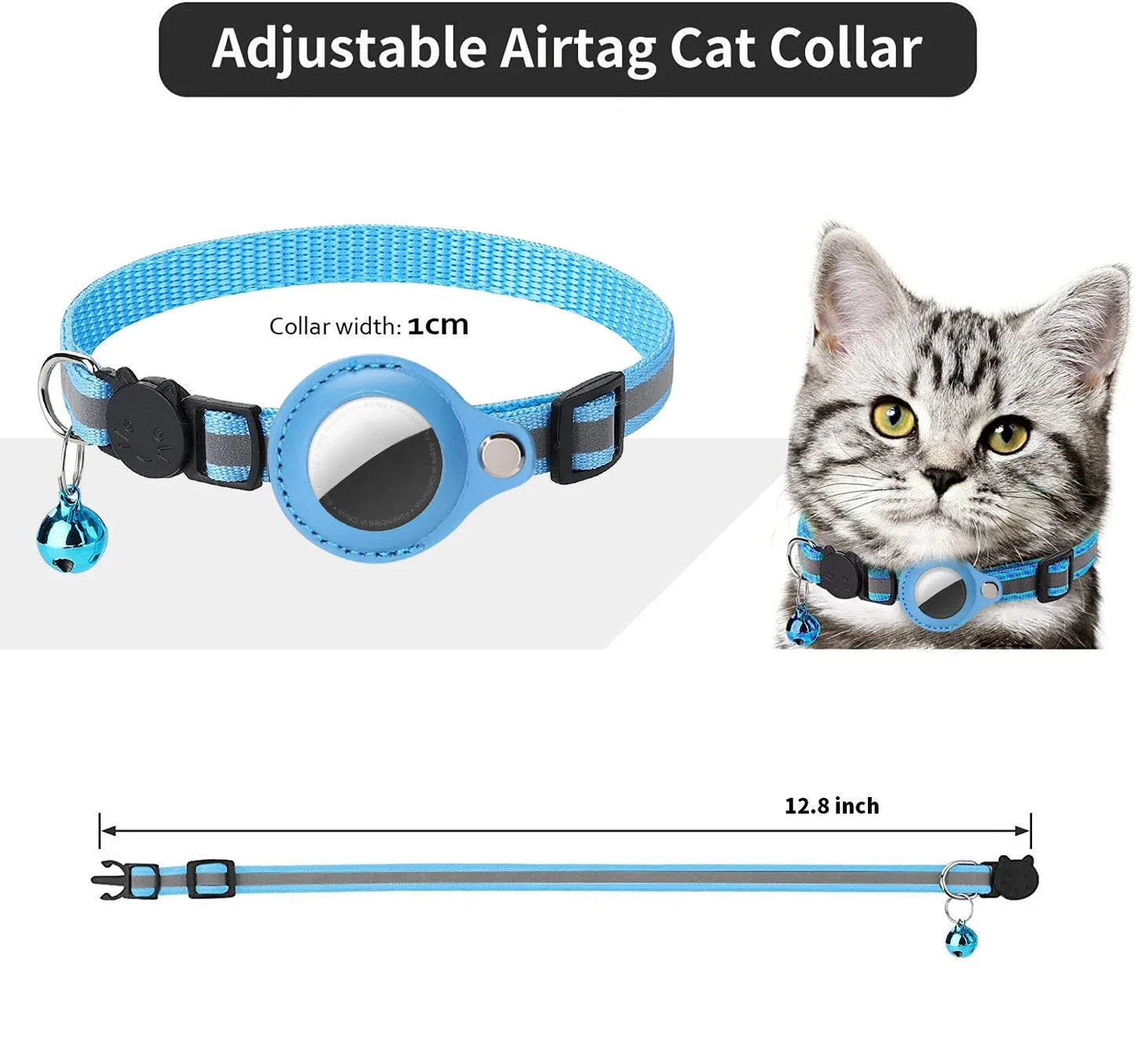 Collier porte-étiquette AirTag pour chat avec bandes réfléchissantes détachables