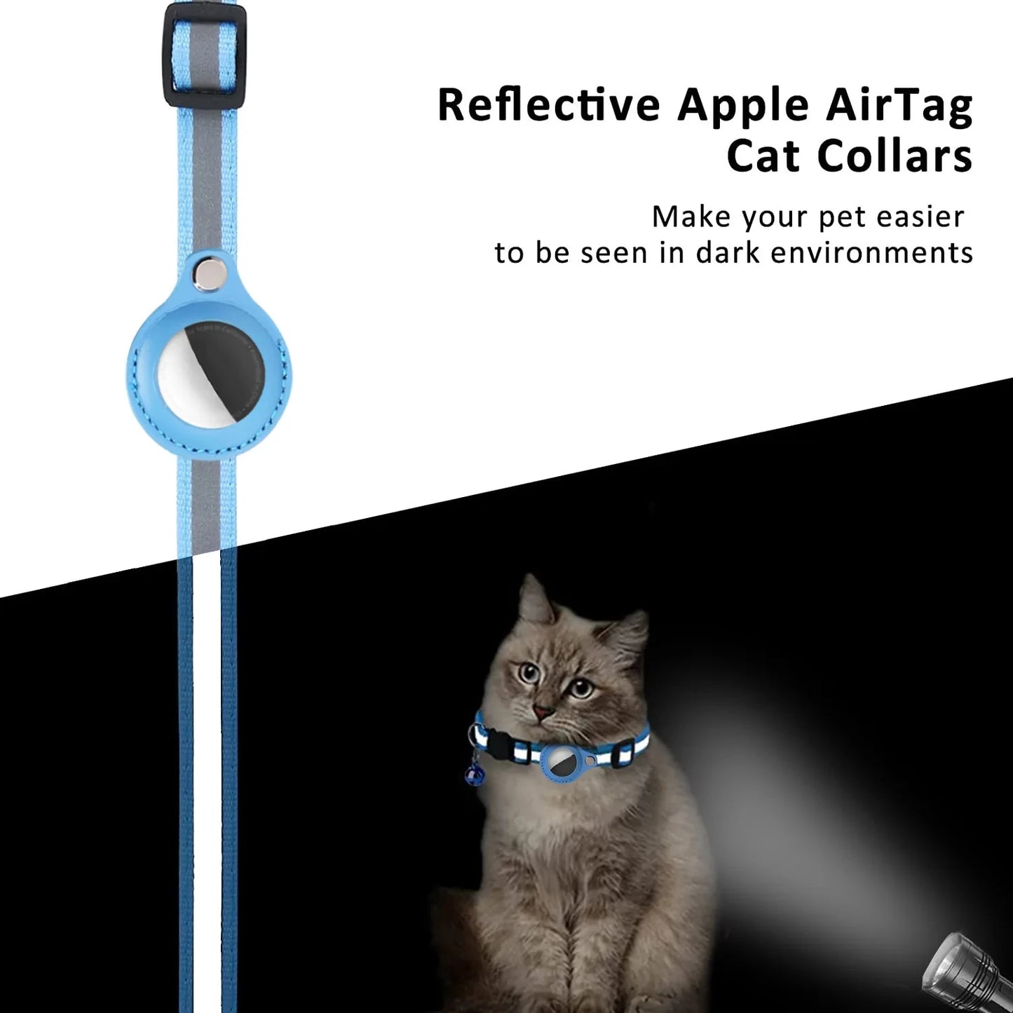 Collier porte-étiquette AirTag pour chat avec bandes réfléchissantes détachables